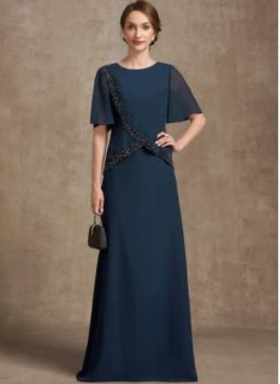 JJ's House Two Piece Skirt Set Size Large Navy Chiffon Sequin Wedding Guest